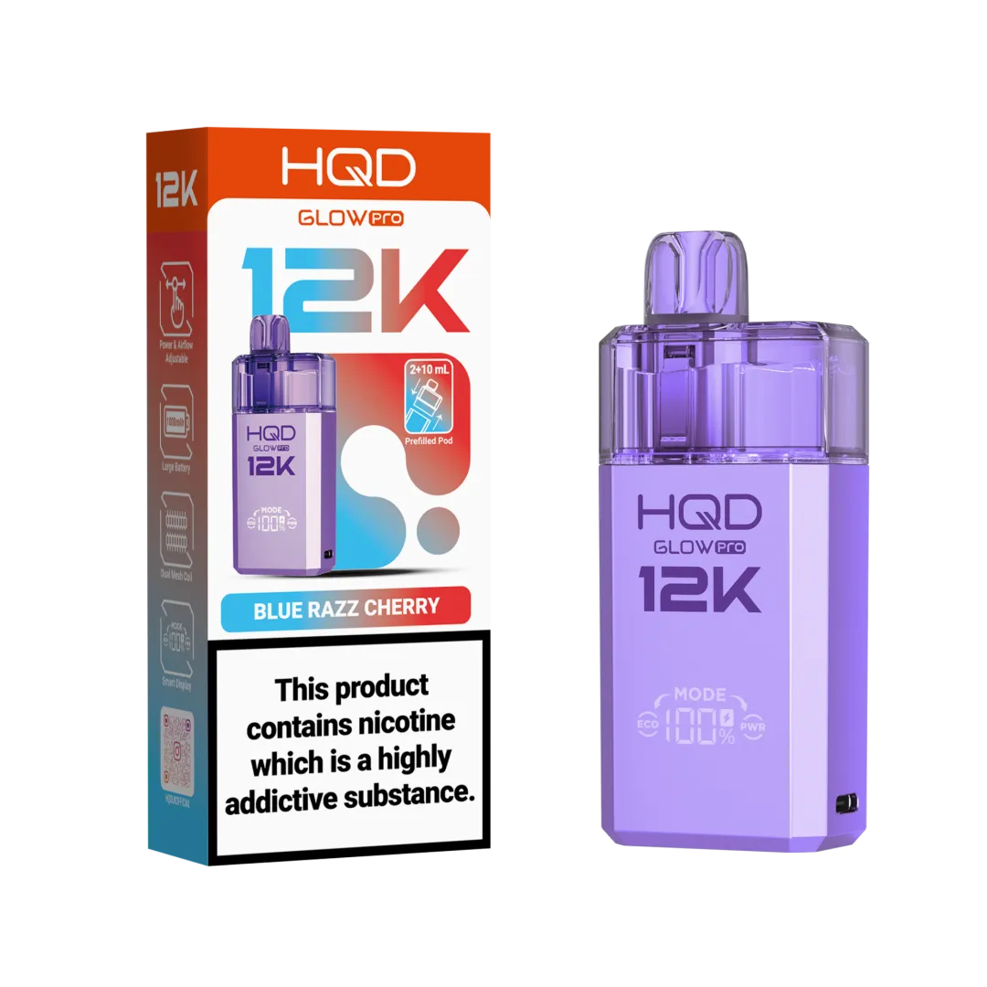 HQD Glow Pro 12k Prefiiled Kit - Box of 10 | only £72.99 | Cheapest Vape Shop in Uk