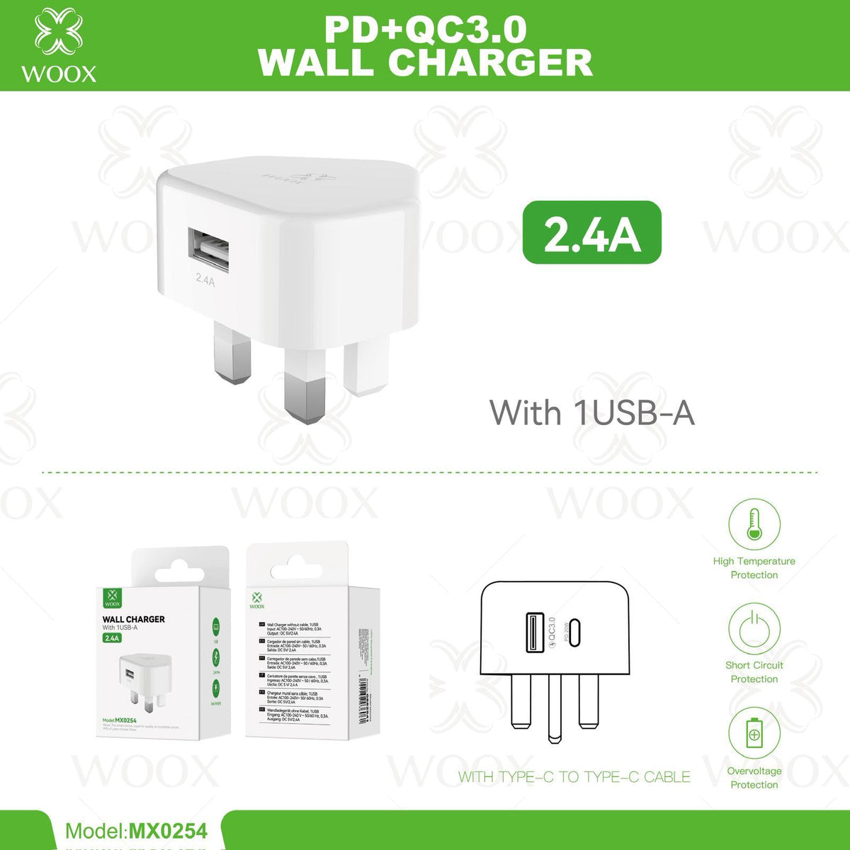 WOOX 2.4A USB Wall Charger UK | PD QC3.0 Fast Charging Plug MX0254 | only £9.00 | Cheapest Vape Shop in Uk