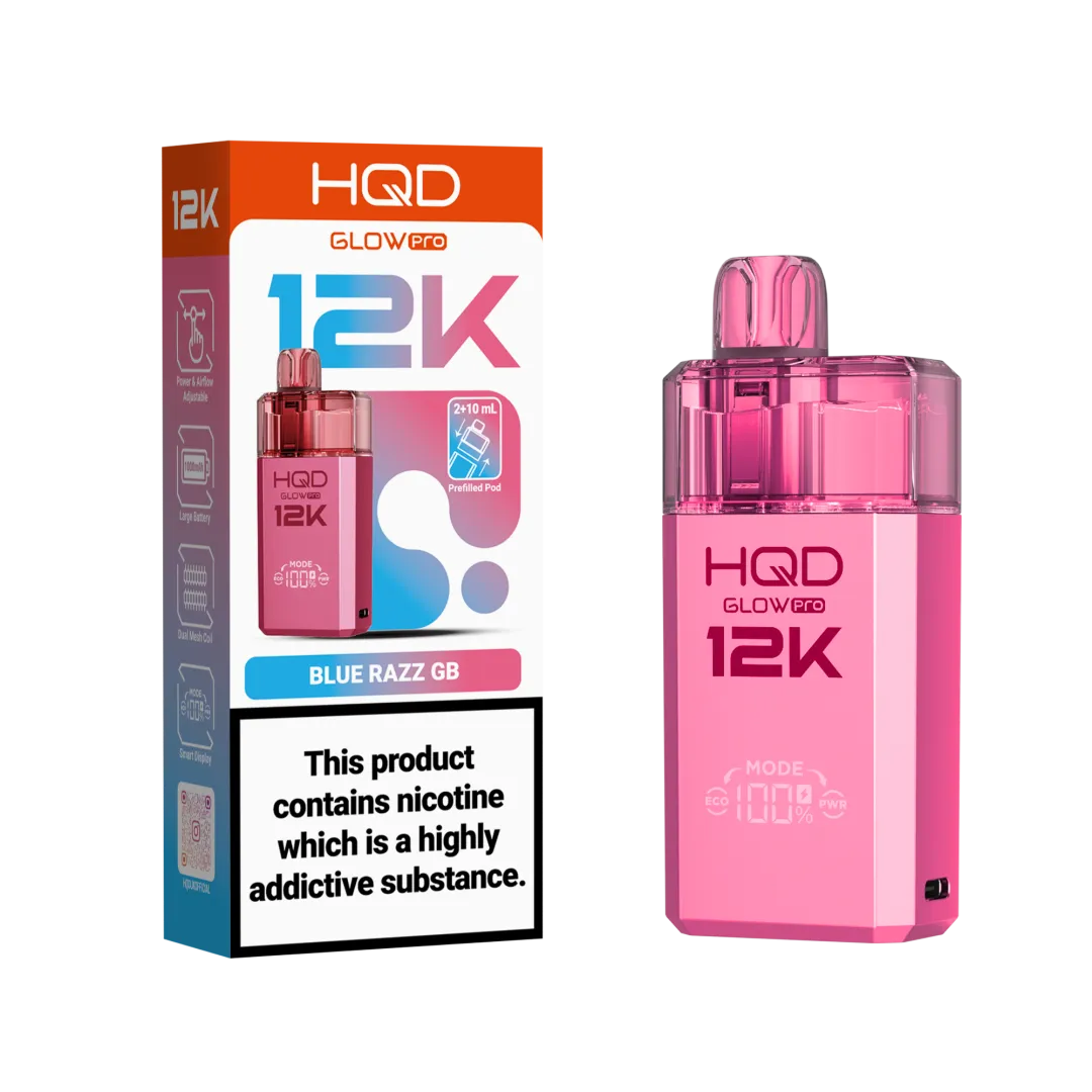 HQD Glow Pro 12k Prefiiled Kit - Box of 10 | only £72.99 | Cheapest Vape Shop in Uk