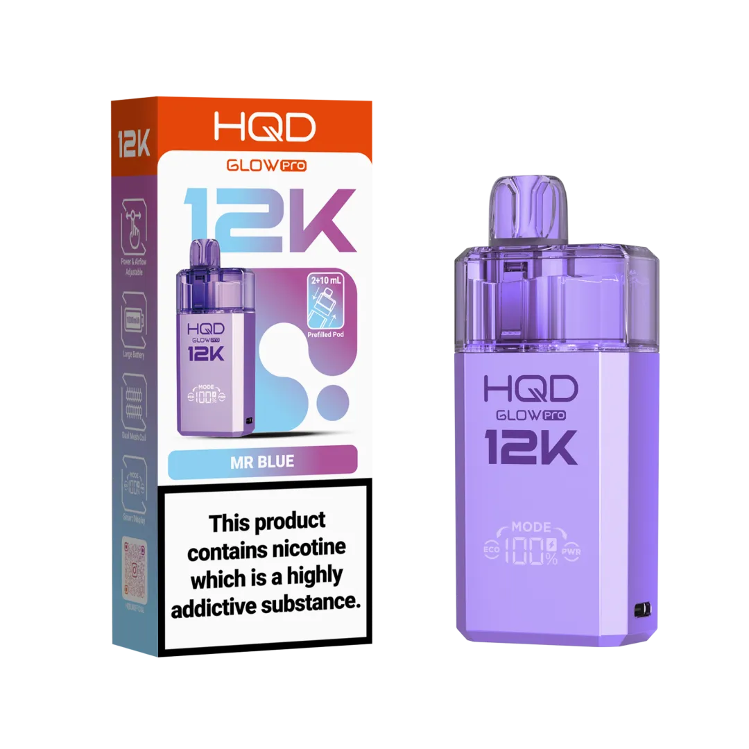 HQD Glow Pro 12k Prefiiled Kit - Box of 10 | only £72.99 | Cheapest Vape Shop in Uk