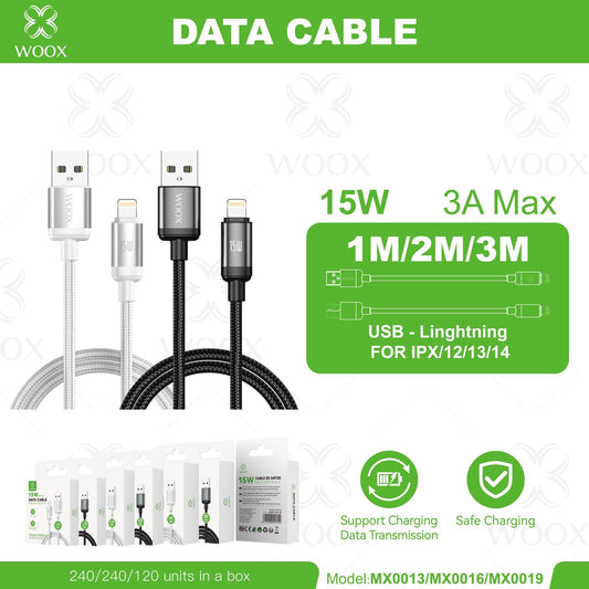 WOOX USB to Lightning Cable 15W Fast Charging iPhone Cable 1M/2M/3M UK | 3A Data Cable | only £4.99 | Cheapest Vape Shop in Uk