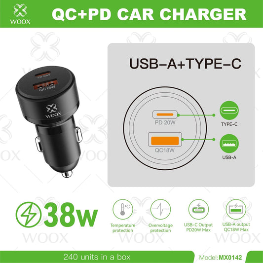WOOX MX0142 Car Charger UK | USB-C PD & QC Fast Charging Adapt | only £5.99 | Cheapest Vape Shop in Uk