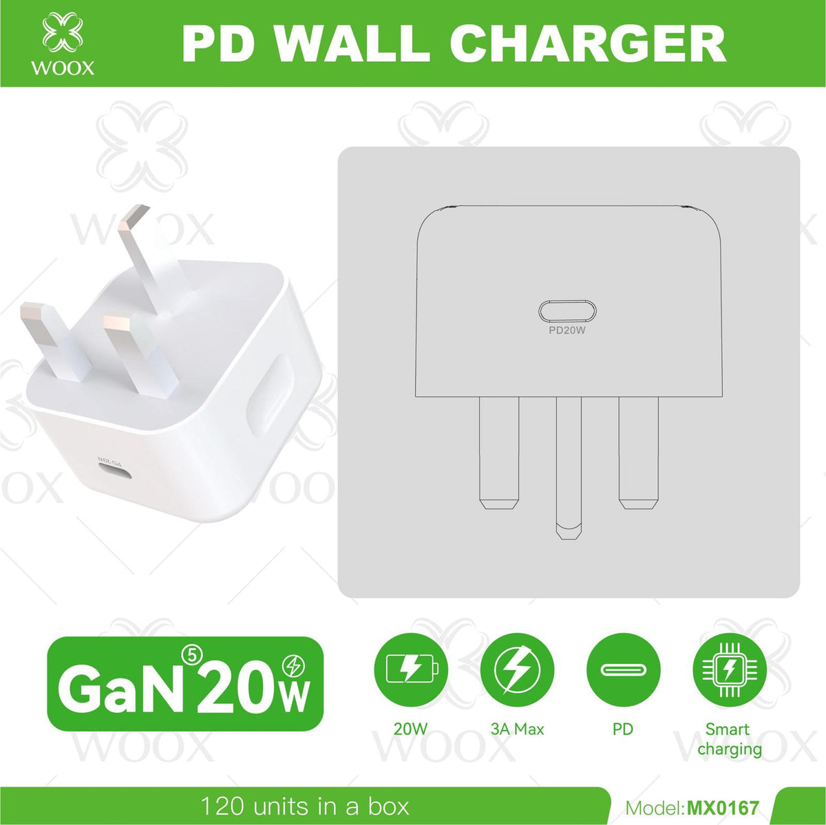 WOOX 20W PD Wall Charger USB-C Fast Charging Plug UK | GaN Type-C Power Adapter | only £9.00 | Cheapest Vape Shop in Uk