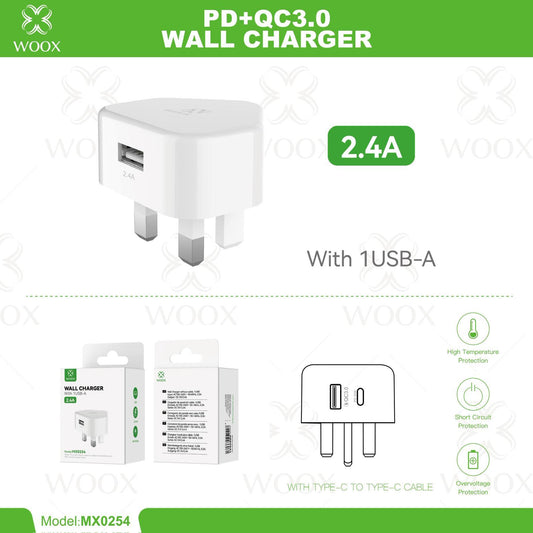 WOOX 2.4A USB Wall Charger UK | PD QC3.0 Fast Charging Plug MX0254 | only £9.00 | Cheapest Vape Shop in Uk