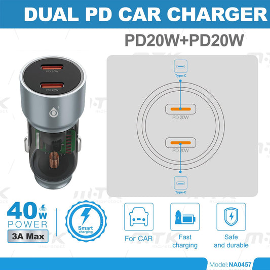 40W Dual USB-C Car Charger PD 20W + 20W UK | Fast Charging Car Adapter | only £10.99 | Cheapest Vape Shop in Uk