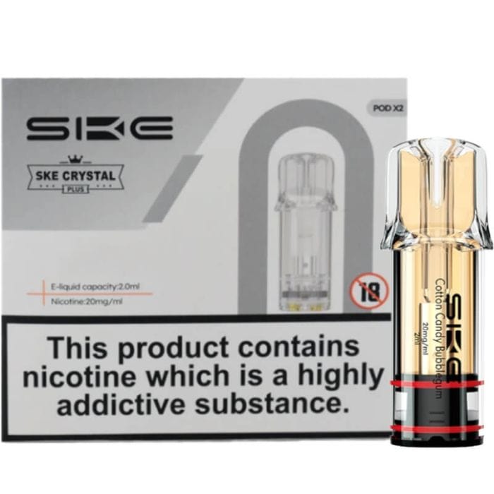 SKE Crystal Bar DISPOSABLE PODS Cotton Candy Bubblegum (Box of 10) Ske Crytsal Plus Replacement Pods - Box of 10
