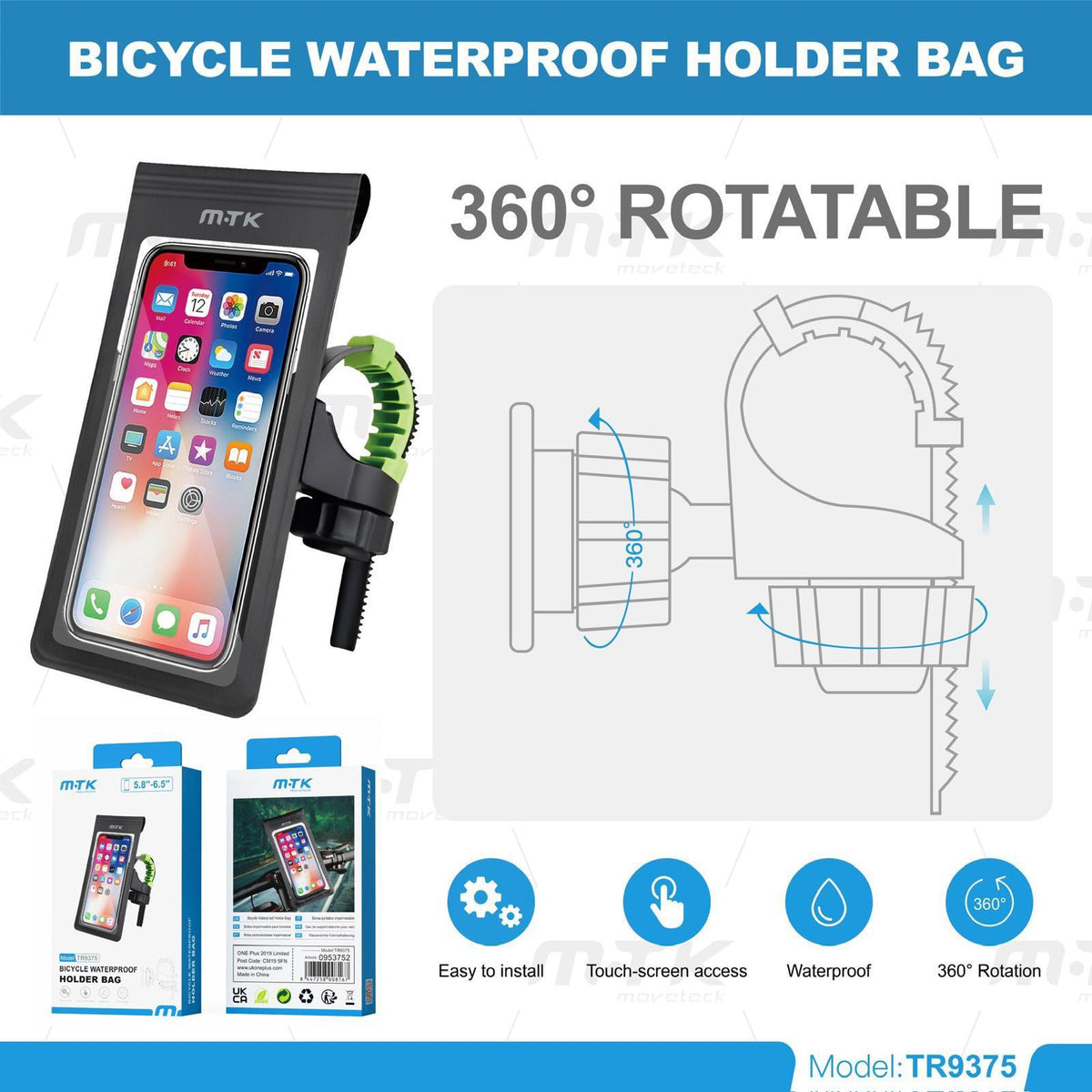 Bicycle Waterproof Phone Holder UK | 360 Rotatable Bike Mount Touch Screen Case | only £8.99 | Cheapest Vape Shop in Uk