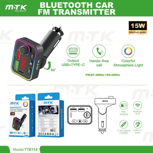 MTK Bluetooth Car FM Transmitter – 15W Fast Charging | USB + Type-C | Hands-Free Calling | only £9.00 | Cheapest Vape Shop in Uk